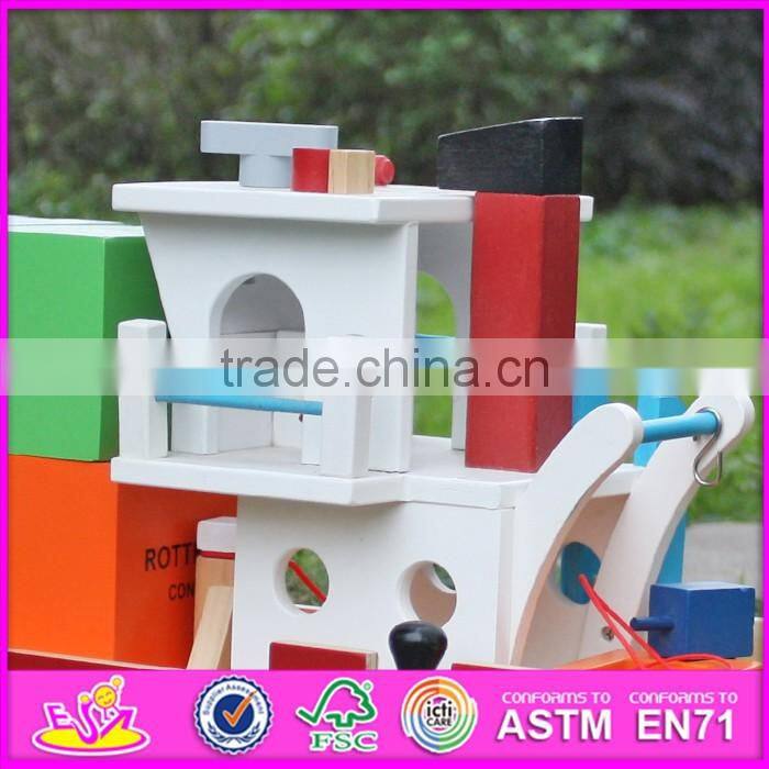 2016 new design funny children wooden toy container ship W04F006