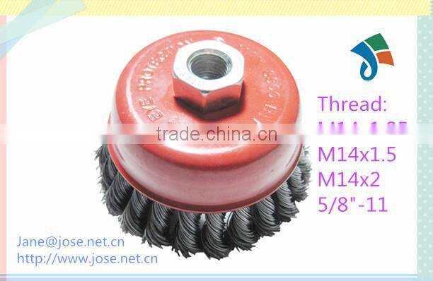 Knotted steel M14x2 thread round twist wire cup brushes