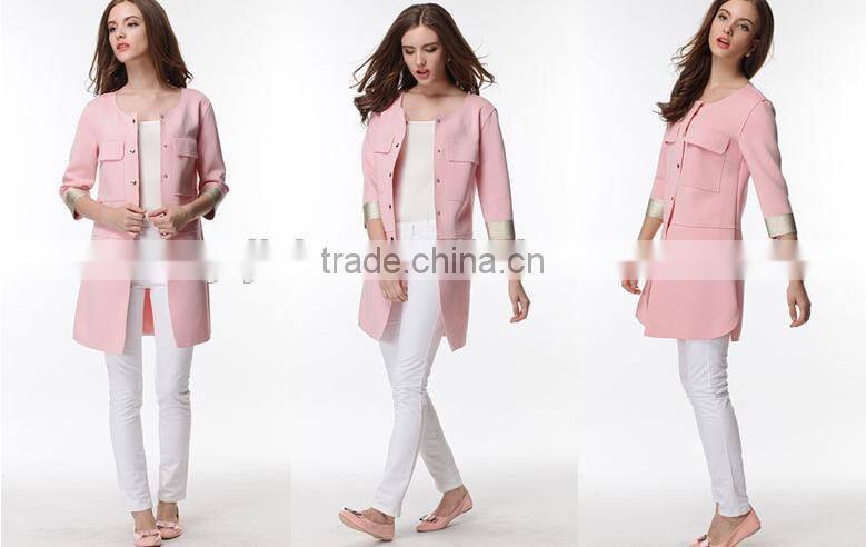 New Women single-breasted pink lady straight fashion coat design long trench