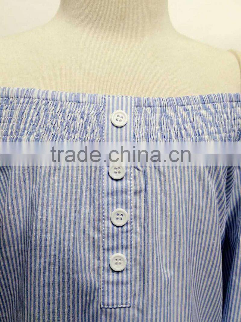 100% cotton ladies stripe long sleeve blouse