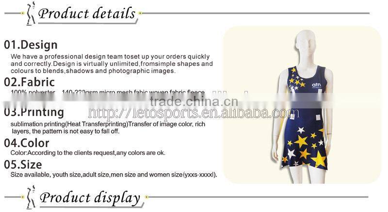 Custom design team sport women netball uniforms, netball dress