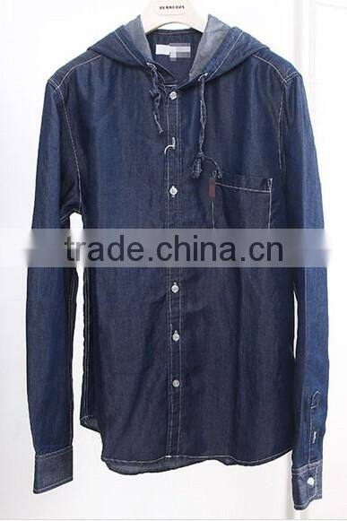 Cotton denim shirt with hoody hat