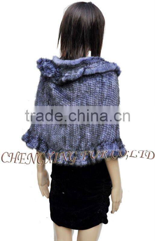 CX-B-M-60D Fashion Wholesale Knitted Mink Fur With Rosette Lady Fur Shawl