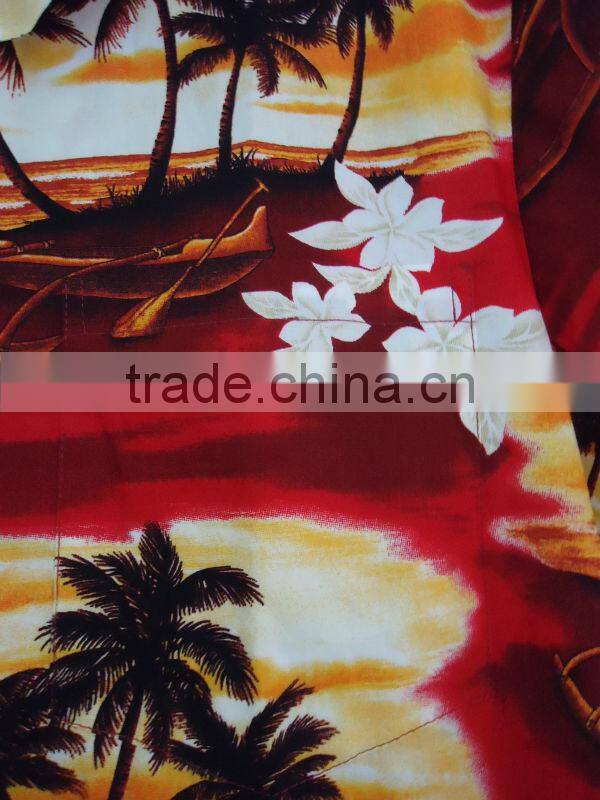 MENS RED/YELLOW 100% COTTON COCONUT TREE PRINTED HAWAIIAN SHIRT SUMMER SHORT SLEEVE SHIRT