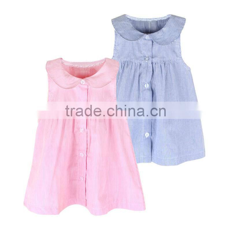 Blue Check Pattern Bowknot Sleeveless Baby Casual Girls Dress