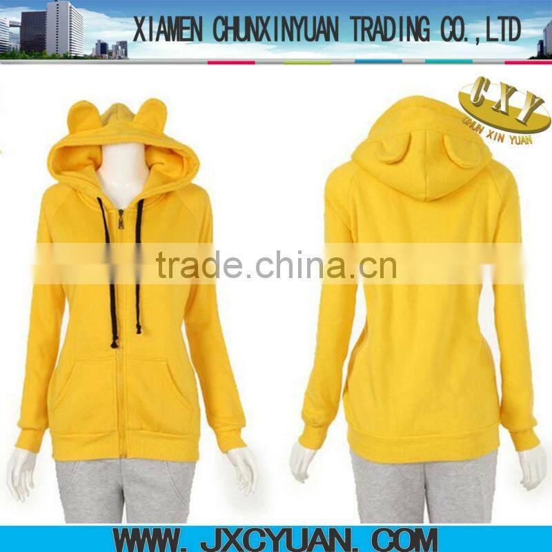 wholesale cheap custom hoodie with ears for women and girls yellow