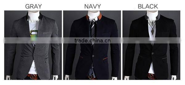 MOQ 1 pc cotton and polyester mixed stand collar british style tunic suit for man