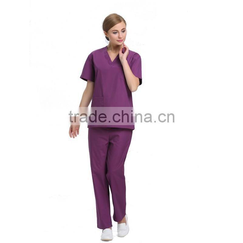 Juqian 2016 quality hot purple V neck summer hospital housekeeping staff uniforms