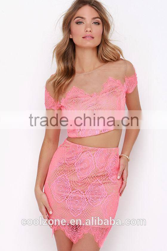 Sexy delicated mesh bodycon fit two piece prom dress lace prom dresses