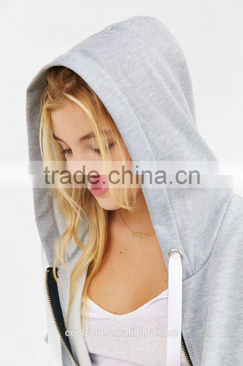 Relax Fit Zip-Up Oversized Hoodie Women Finished Hem Sweatshirt