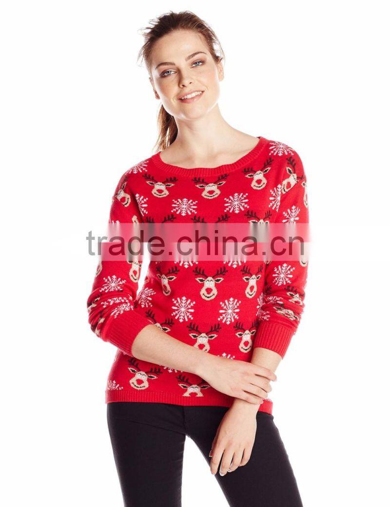 Women Red Sweater Snowflake Pattern Christmas Sweater Wholesaler