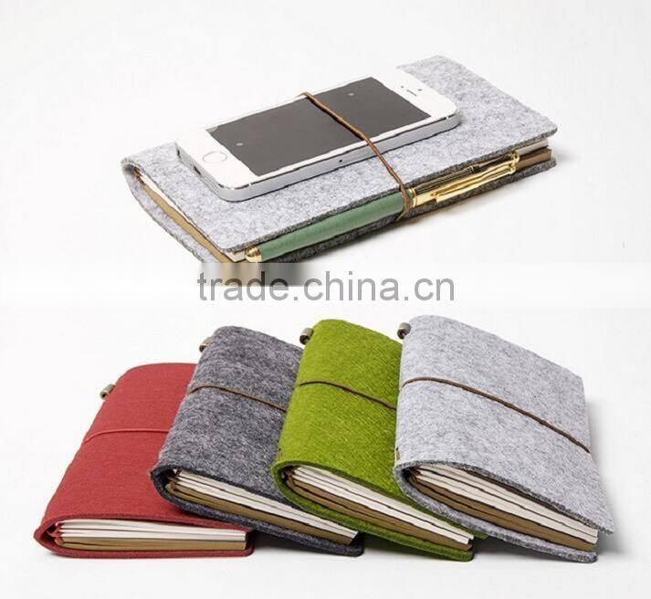 Novel logo custom shorthand spiral binding journal diary notebook and felt cover with elastic band
