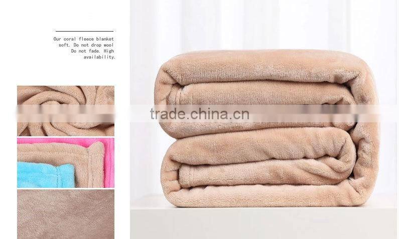 2015 Hot Sale Fabric China Factory Wholesale Throw Bedding Set 100% Polyester Solid Coral Fleece Blanket