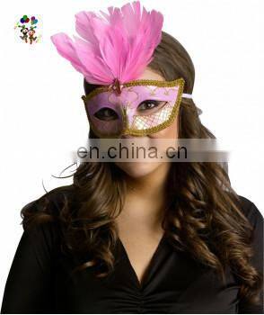 Venetian Mardi Gras Masquerade Party Pink Feather Carnival Masks HPC-0481