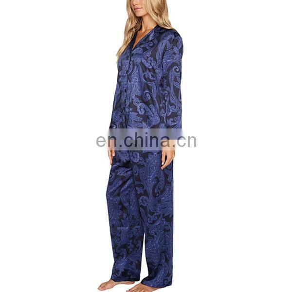 Chinese clothing manufacturers woman customized print satin pajamas sleepwear
