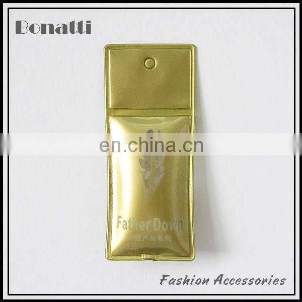 Down feather label for garment