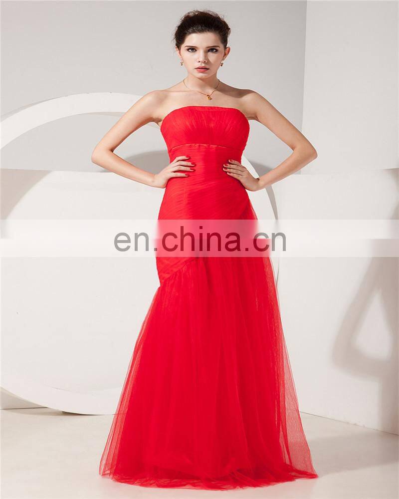 Red Evening Gowns Tulle Strapless Floor Length Lace-up Mother Of The Bride Dress With Jacket