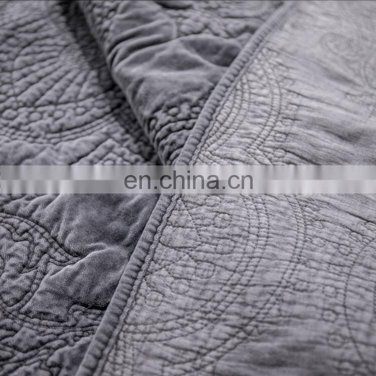Comfortable gray color 100%cotton velvet embossed quilt Bedspread /bedding sheets set 3d