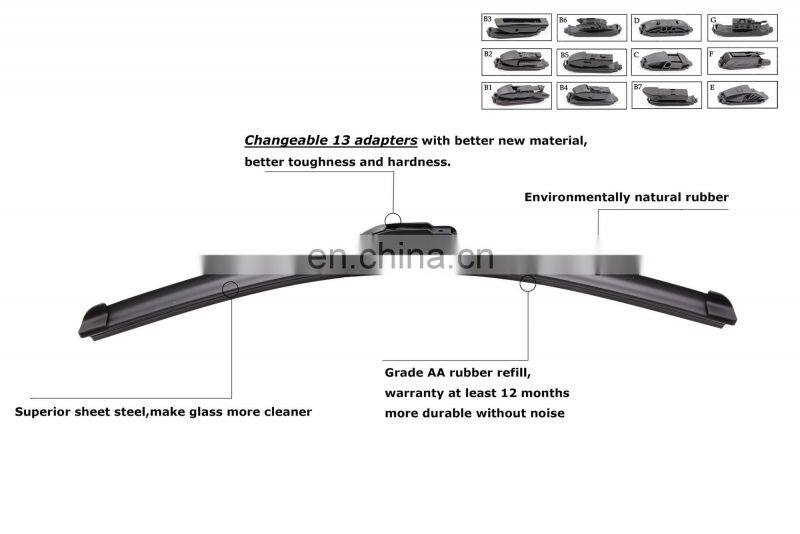 CLWIPER CL907 Wholesale Soft Multifunctional auto windscreen car wiper blade manufacturer with 16 adapters