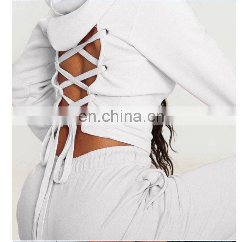 Wholesale custom spring and autumn new lace-up hollow cropped hooded sweater