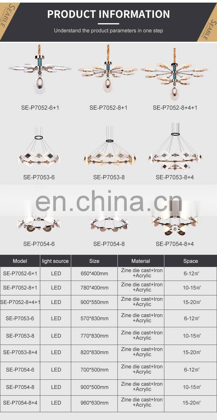 New Product Luxury Decoration Living Room Bedroom Iron Acrylic Indoor Gold LED Modern Pendant Lamp