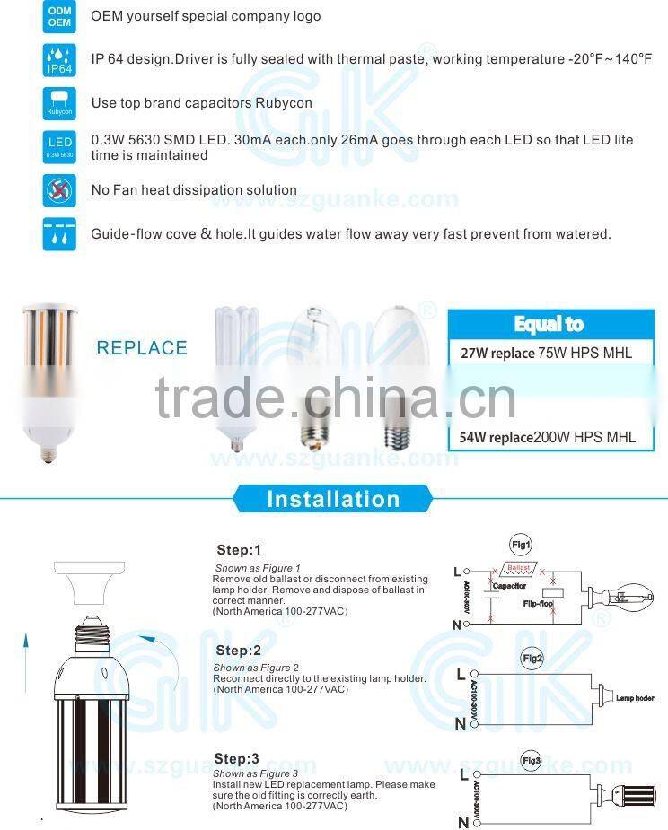 High power UL TUV e40 60 watt led corn lamp