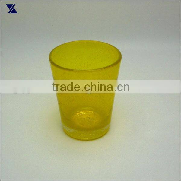 yellow colour glass tumbler, juice glass drinking glass hand blown mini bubble