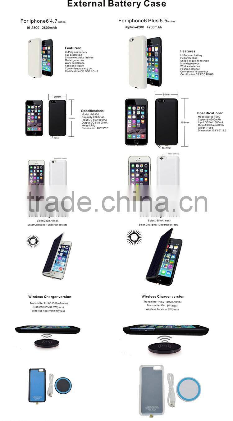 Solar phone case battery charger for phone case power bank case power case battery replacement back cover case for iphone 6 plus