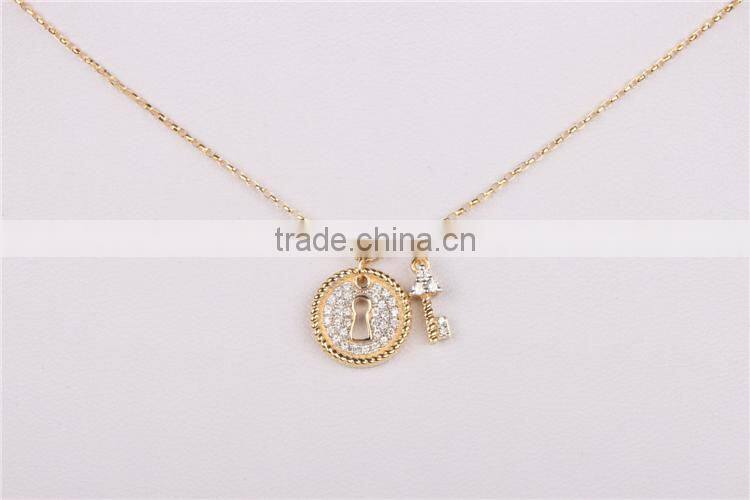 wholesale fashion silver lock and key pendant 925 solid silver gold plated necklace