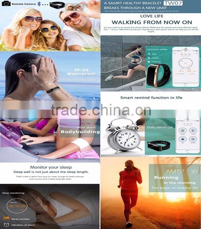 2015 new IP67 waterproof OLED screen Smart Wristband Watches TW07 Bluetooth 4.0 Smartband Sport Bracelet Self Selfie Controller
