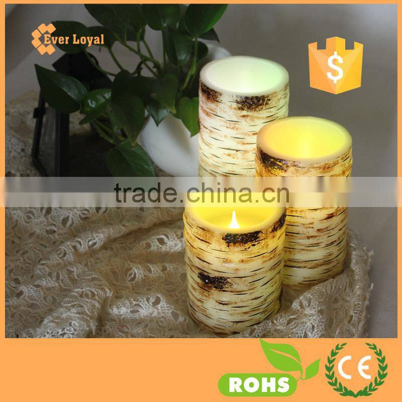 Set of 3 Resin Flameless Battery Operated LED Candles Remote Control With Warm Amber and Color Changing Modes