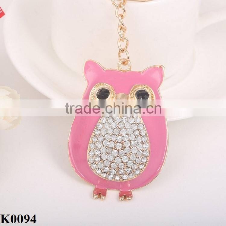 Pink owl keychain reflective key chain alloy metal keychain rhinestone keyring fashion gift K0094