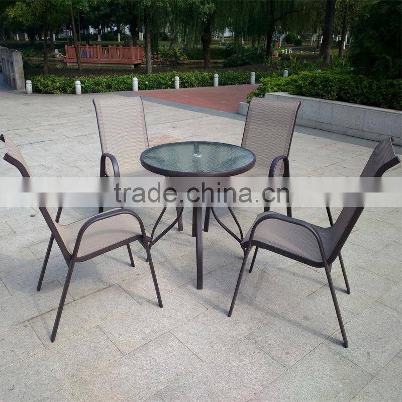 6 piece Outdoor Garden Patio Furniture Glass Aluminum Dining Table Sling Chair Umbrella Set