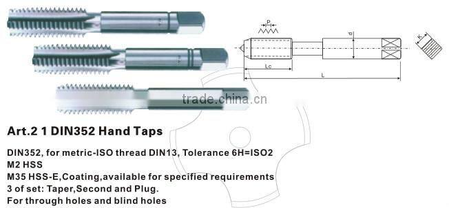 High performance HSS M35 cobalt fully ground DIN352 hand tap