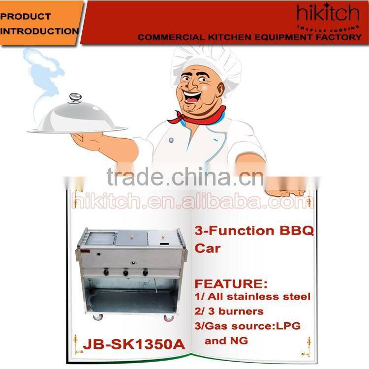Commercial stainless steel Multifunctional snack car with griddle ,fryer and oden