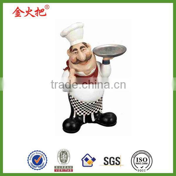 Hot sale resin 12''french fat chef figurine tray sign diner new decor kitchen