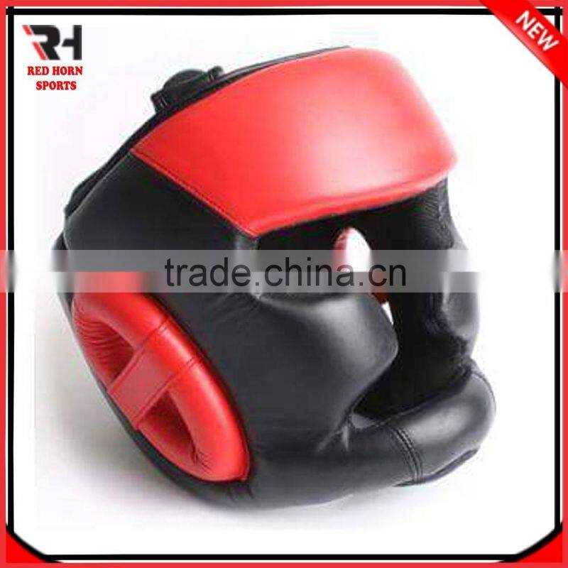 Premium Cowhide Leather MMA Head Guard Black / Red / White / Blue