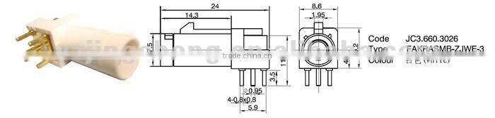 FAKRA connector SMB plug right angle R/A pcb mount