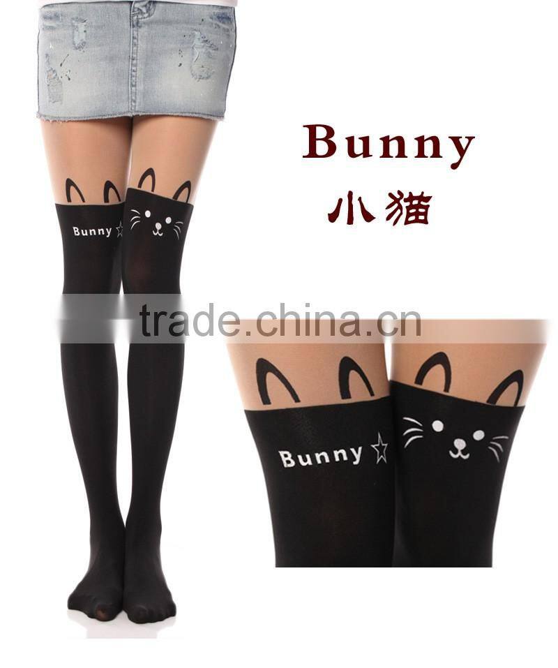 WONDQ Sexy Cat Heart Rose Tattoo Pantyhose And Tights Woman