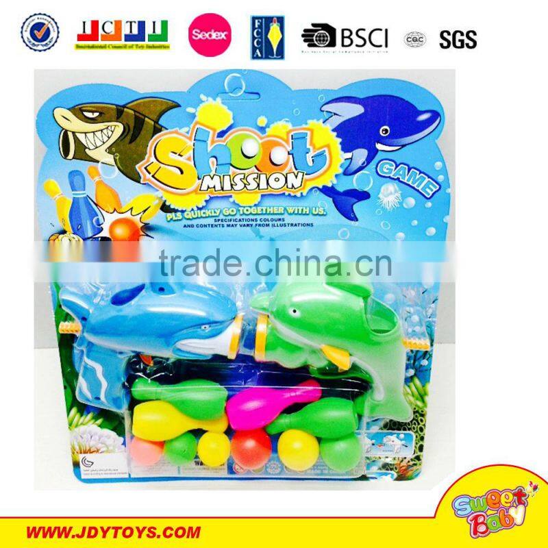 Shooting game solid color shark dolphin ping-pong gun with bowling ball sport toy