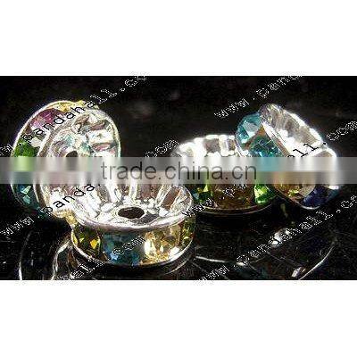 Rondelle Rhinestone Beads, Silver Color, Multicolor, Size: about 6mm in diameter(RB-6D)
