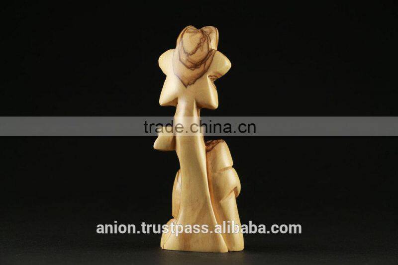 Olive Wood Carved Composition of Holy Family With Flower.