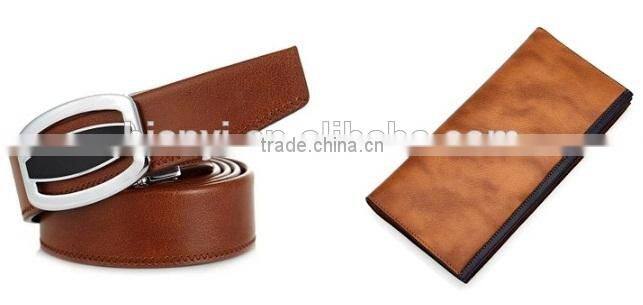 Promotion Brown Leather Gift Set of Gents Wallet & Gents belt for New Year gift