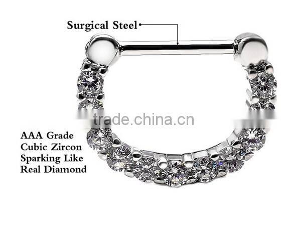 Septum Clicker Nose Rings CZ Gem Ear Piercing Cuff Diath Cartilage