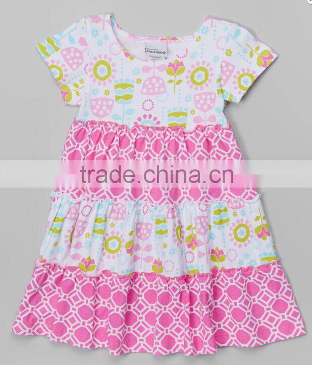 Summer new styled frock short sleeve design cotton dress for baby girl wholesale kids summer dress