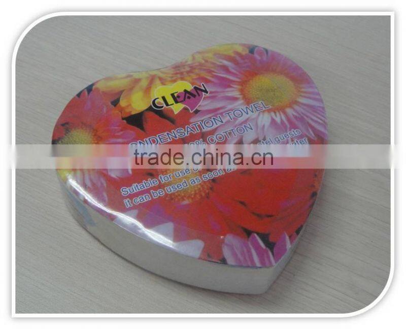 Heart shape compressed magic towel with customer pattern