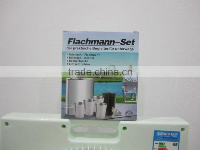 7oz hip flask set with 4pcs cup in leather bag and large funnel in gift paper box