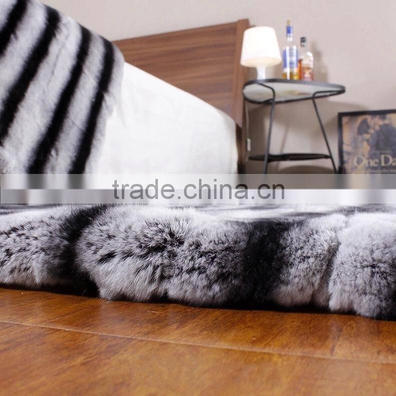 2016 Classic Design Chinchilla Rex Rabbit Fur Carpet Striped Fur Sofa Blanket Home Luxury Sheet
