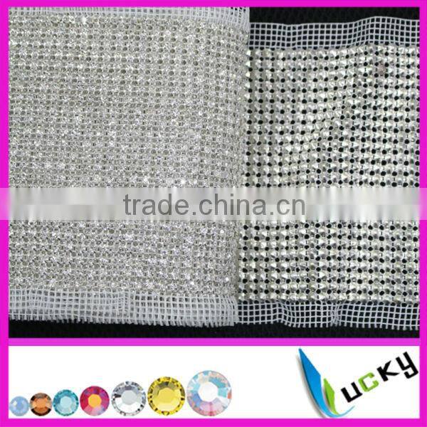 Factory price high quality silver 24 rows with clear crystal rhinestone trimming mesh for sewing wedding dress