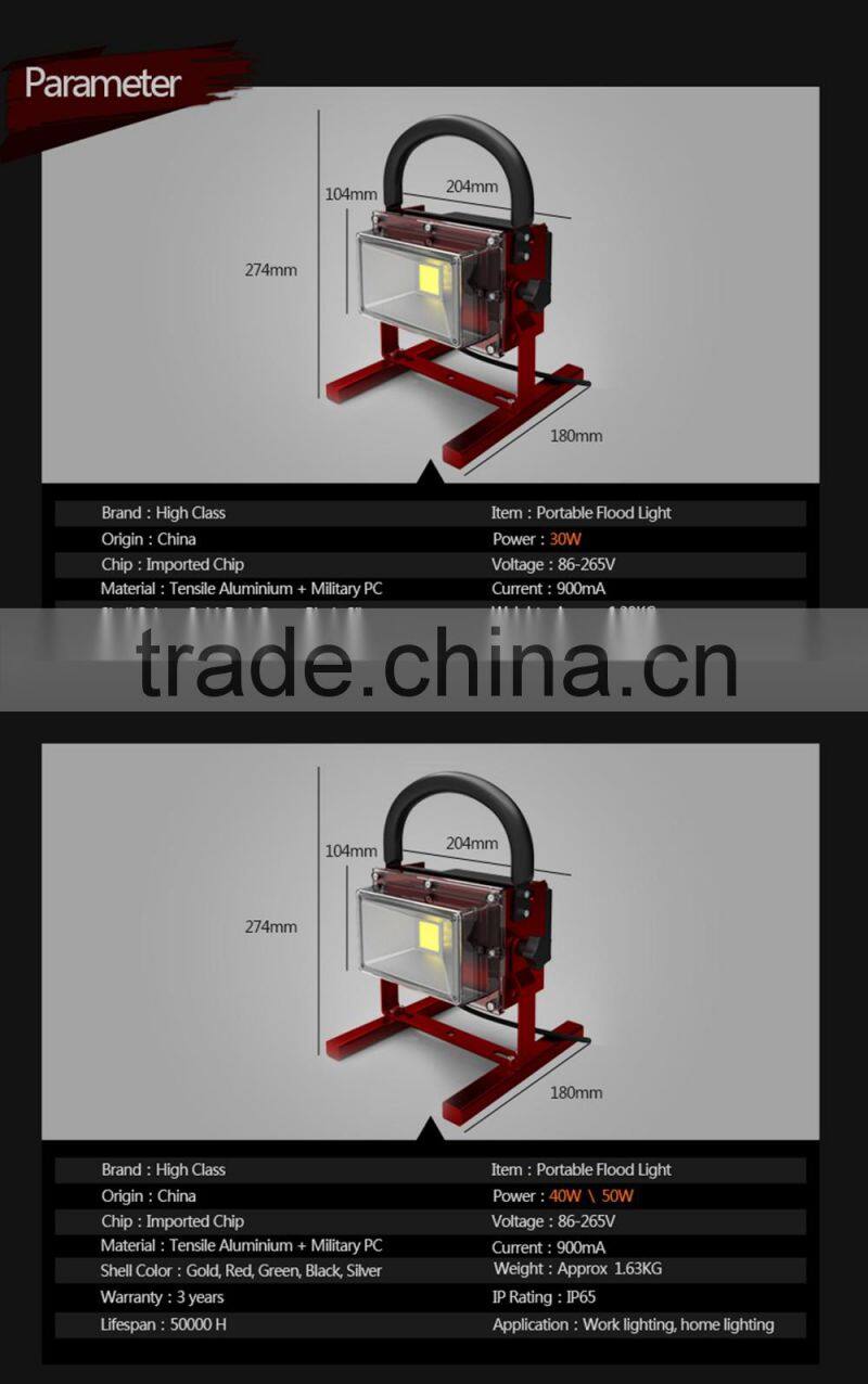 Outdoor Portable 30W 40W 50W Emergency IP65 Outdoor Waterproof LED Flood Light Work Lamp Lighting